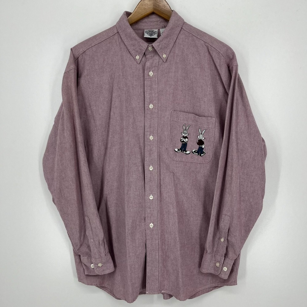 Acme Clothing Co Bugs Bunny Vintage 90s Mauve Oxford Button Down Shirt Mens L